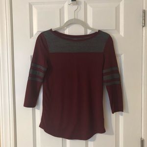 Maroon and grey baseball tee